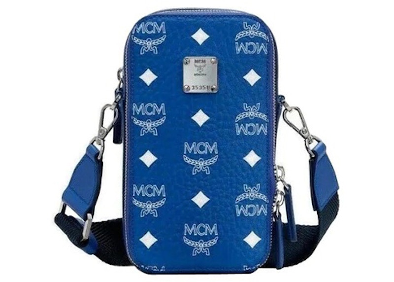 MCM Visetos Crossbody Camera Bag Blue White in Coated Canvas with