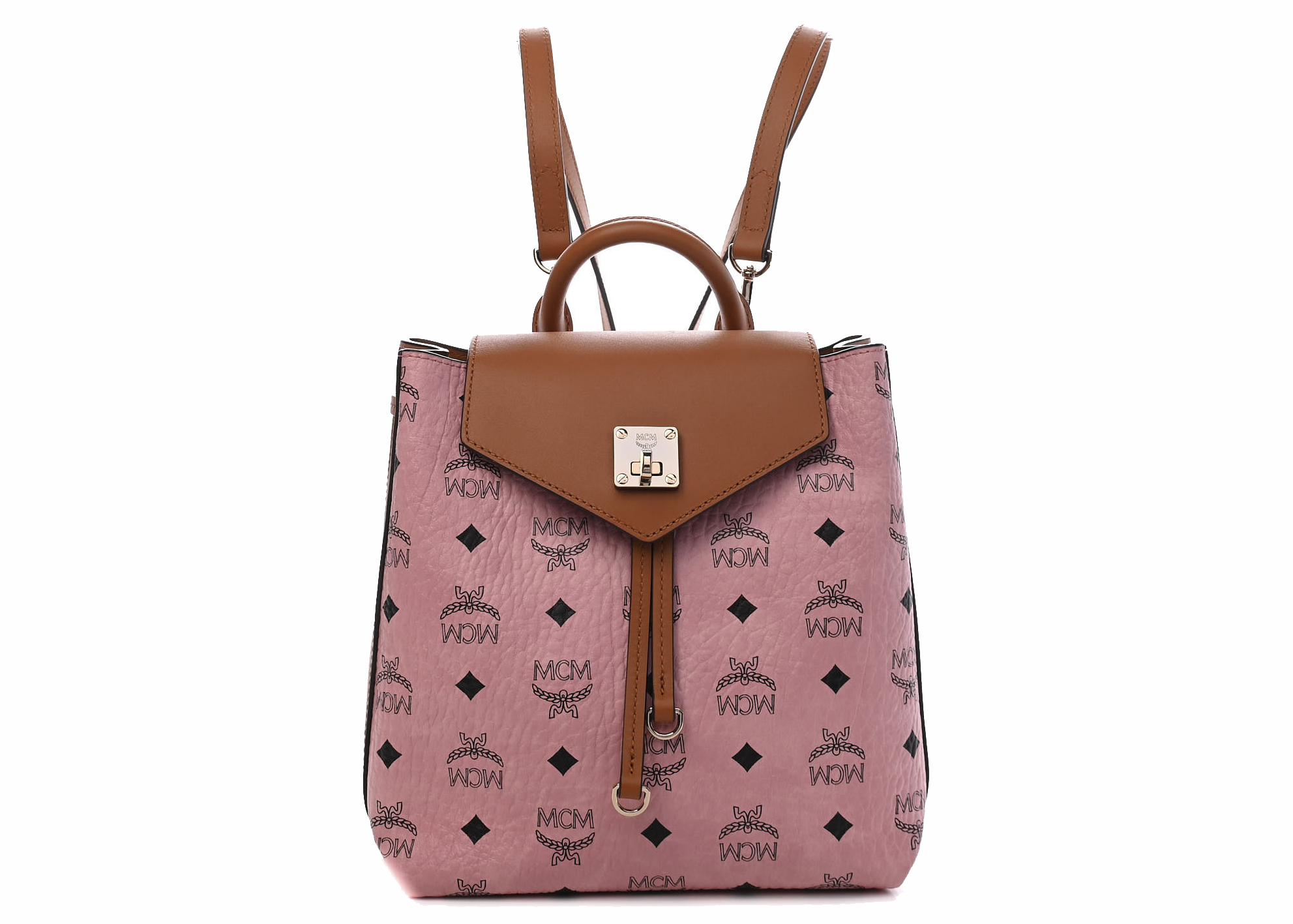 MCM Visetos Essential Backpack Small Pink Cognac in Coated Canvas