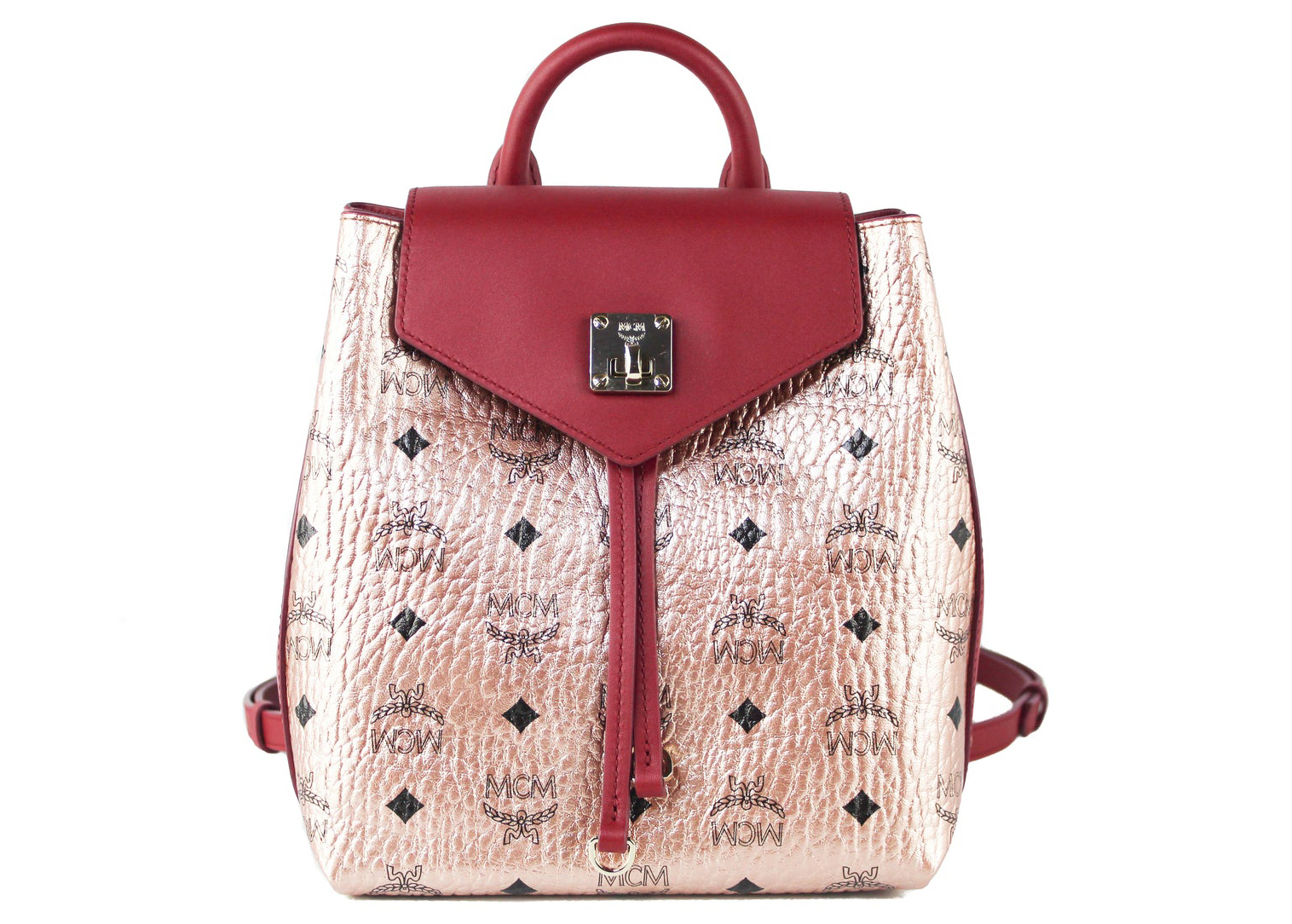 MCM Visetos Essentials Sac a dos a cordon Petit Champagne Dore de la collection in Leather FR