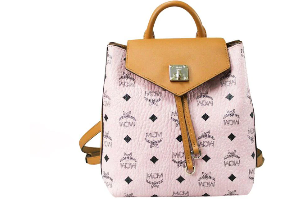 MCM Visetos Essentials Drawstring Backpack Small Soft Pink in Leather - KR