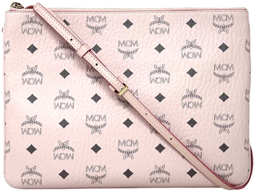Mcm Mini Visetos Monogram Canvas Card Holder Pink