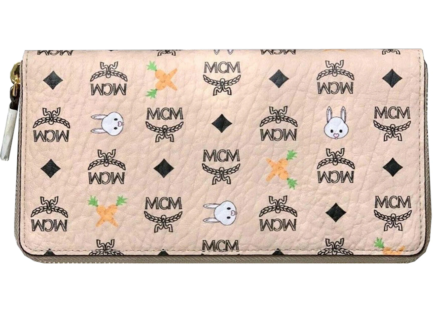 MCM Visetos Zip Around Rabbit Wallet Beige in Coated Canvas with Gold ...