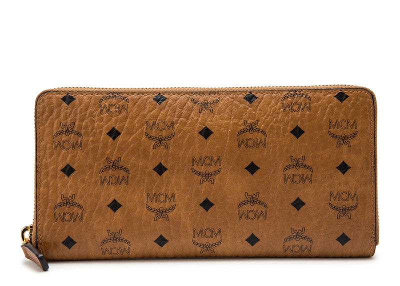 MCM Zip Around Wallet Original Visetos Large Cognac in Coated