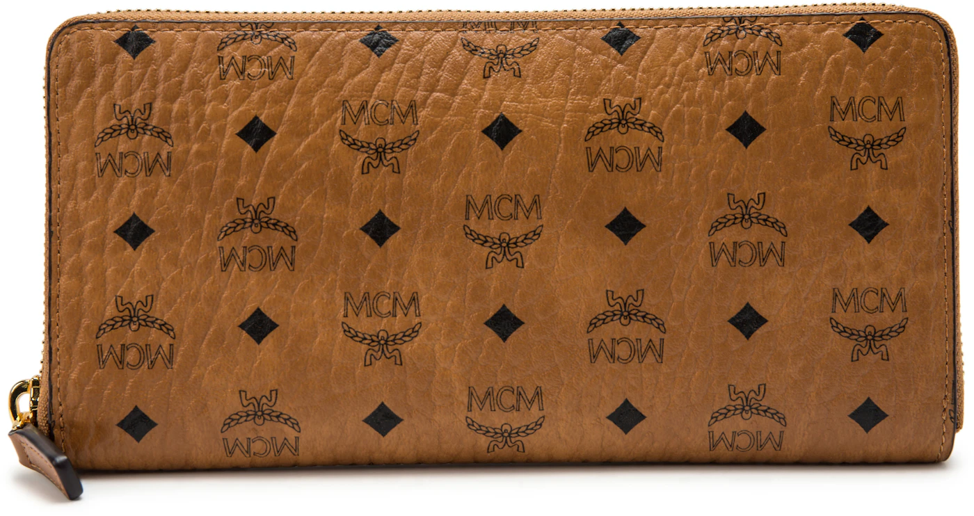 MCM Visetos Large Zip Around Wallet Cognac 1241101