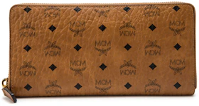 MCM Zip Around Wallet Original Visetos Large Cognac