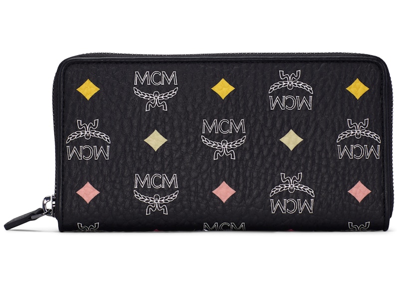 MCM Zip Around Wallet Visetos Skyoptic Large Black in Coated