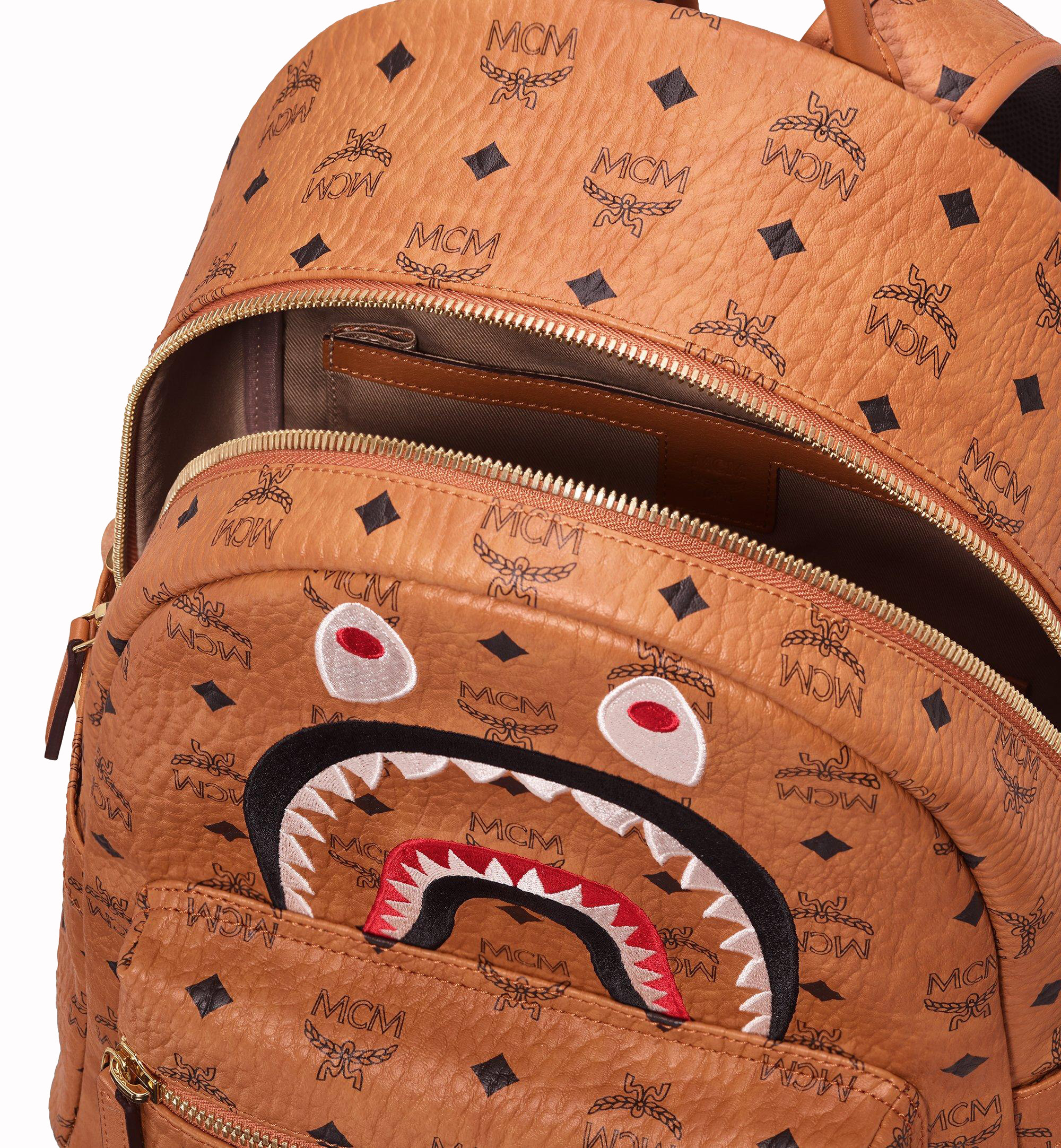 MCM x BAPE Shark Stark Backpack Visetos Cognac in Coated Canvas ...
