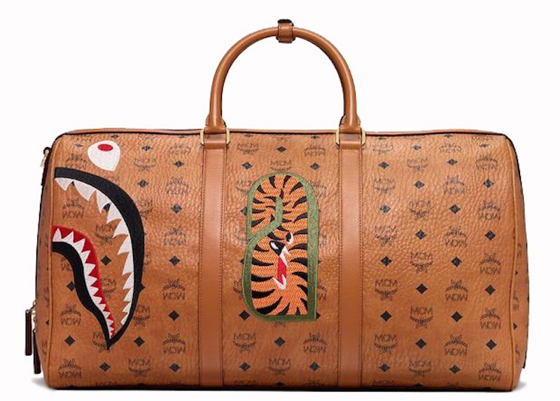 MCM x BAPE Shark Weekender Visetos Cognac