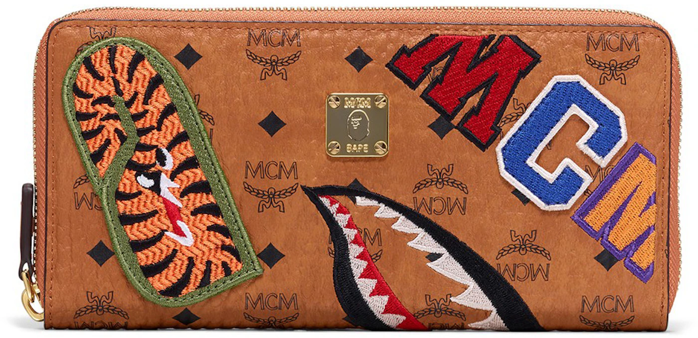 MCM x BAPE Shark Mini Zip Wallet in Visetos MXL9AMB02CO001 RARE