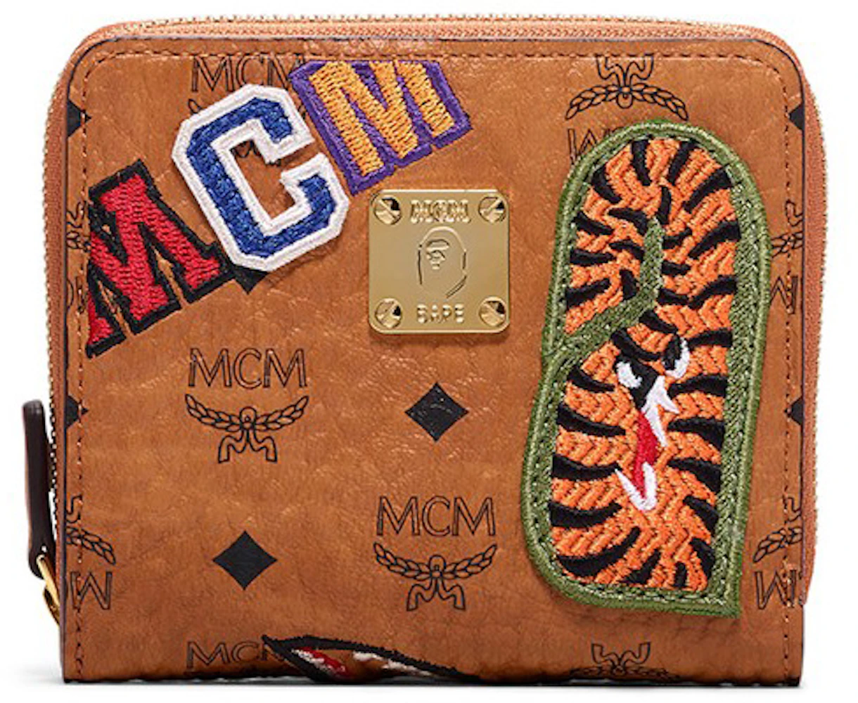 MCM x BAPE Shark Weekender Visetos Cognac in Coated Canvas with 24k Gold  Plated - US