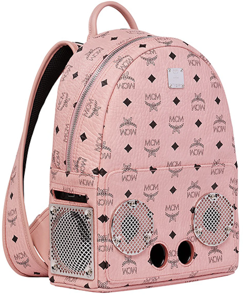 MCM Stark Side Studs Backpack Visetos Small Soft Pink in Coated