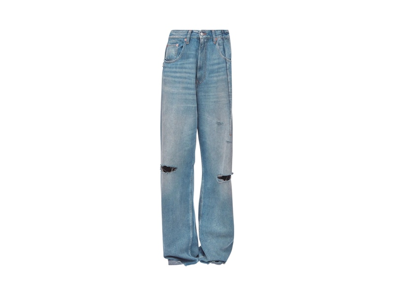 Pre-owned Mm6 Maison Margiela Women's Mm6 Distressed Jeans In Grey Blue