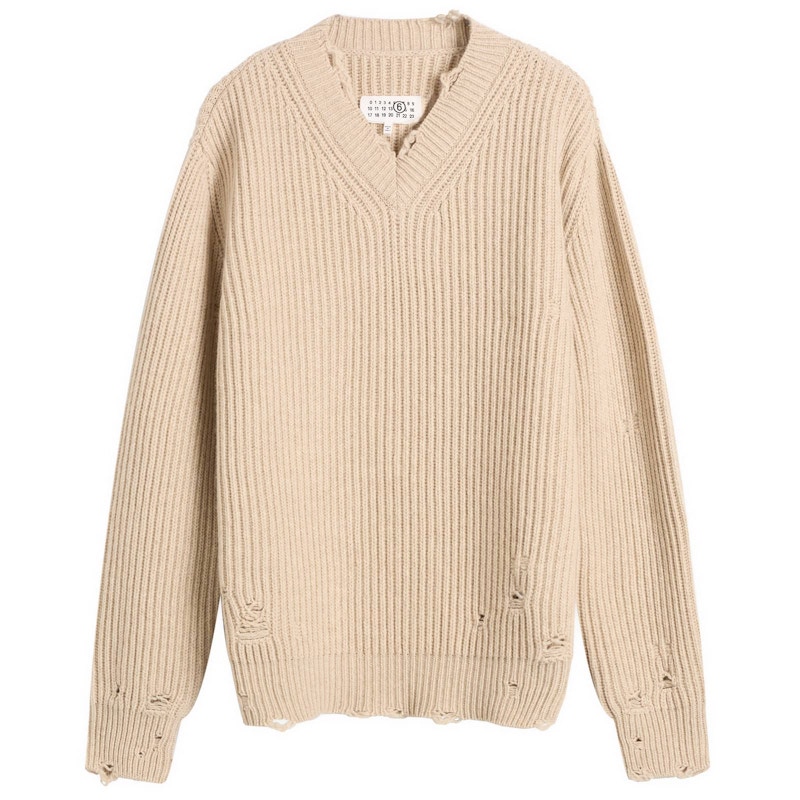 Pre-owned Mm6 Maison Margiela Women's Mm6 Wool Sweater In Beige Melange In Brown