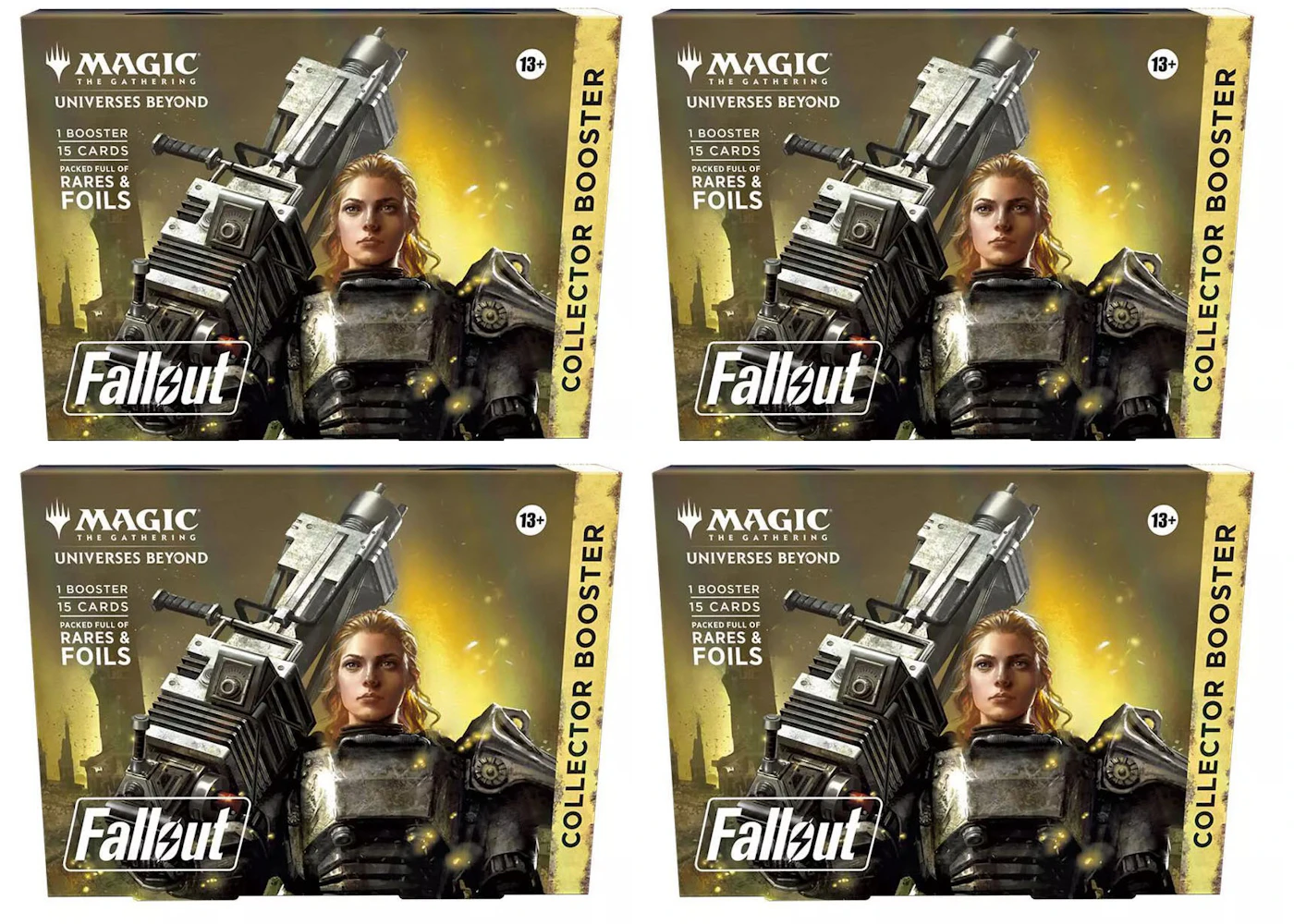 Magic: The Gathering TCG Universes Beyond Fallout Collector Booster Omega Pack 4x Lot - US Magic: The Gathering TCG Universes Beyond Fallout Collector Booster Omega Pack 4x Lot - US