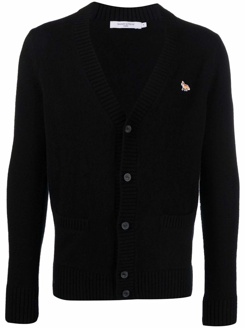 Pre-owned Maison Kitsuné Men's Maison Kitsune Baby Fox Patch Cosy Cardigan In Black