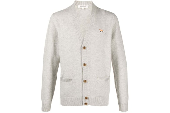 Maison Kitsune Baby Fox Patch Cardigan Regolare Grigio Chiaro
