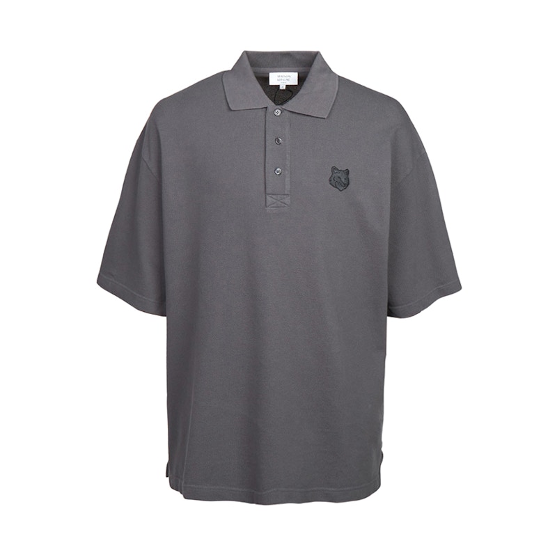 Maison Kitsune Fox Head Collar Short Sleeve T-shirt Charcoal