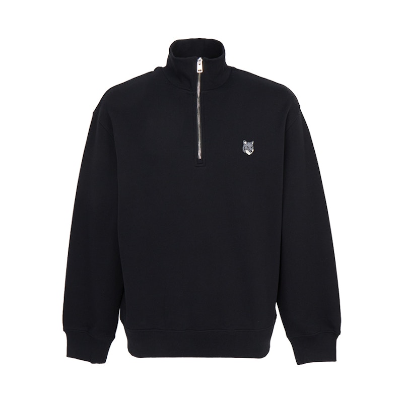 MAISON KITSUNE ブラックジップアップトレーナー Maison Kitsune Fox Head Half Zip Up Sweatshirt Black Men's - US