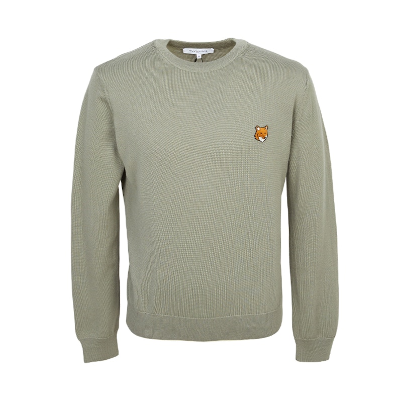 Maison Kitsune Fox Head Knit Sweater Khaki Men's - US