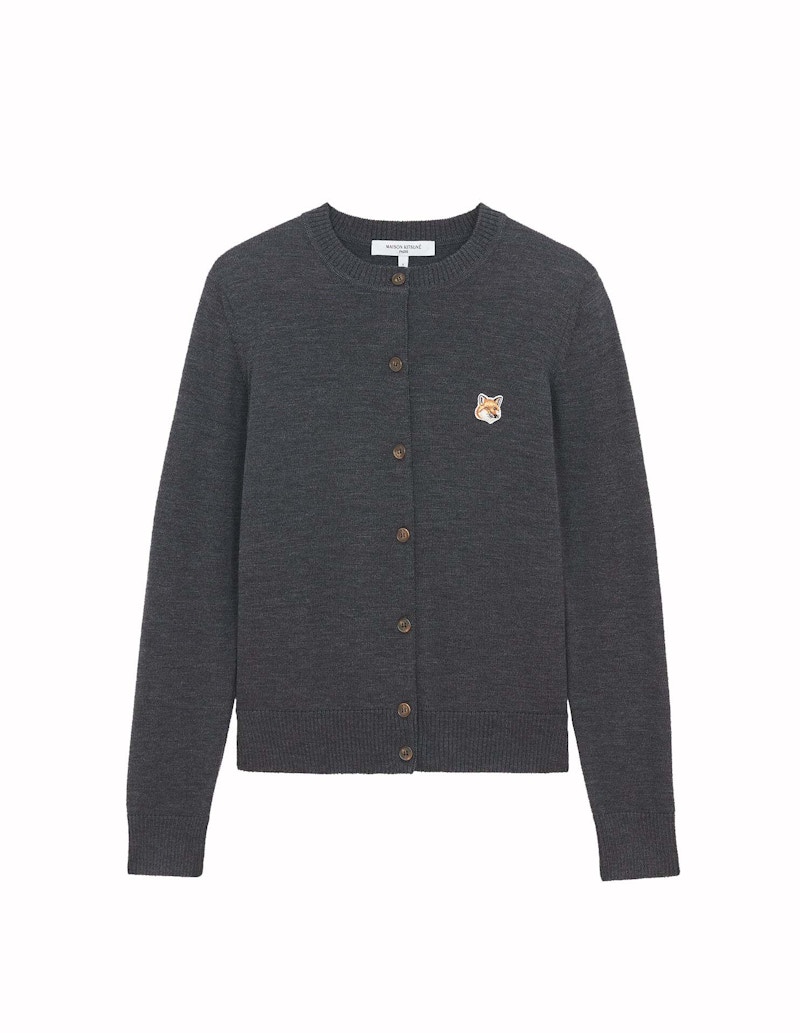 Maison Kitsune Fox Head Patch Adjusted R-Neck Cardigan Anthracite