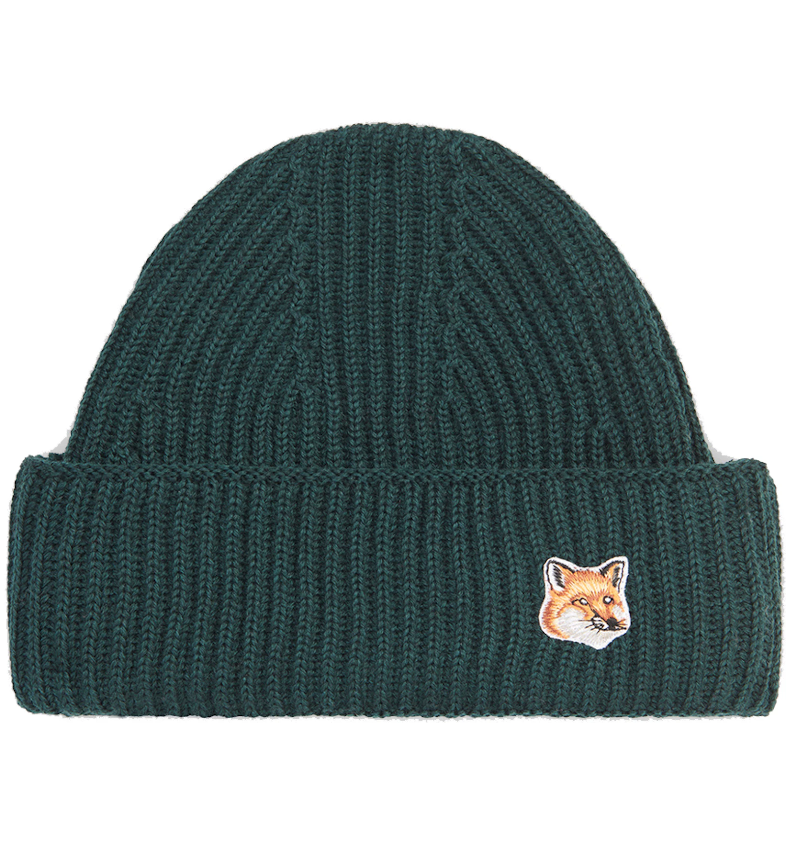 Maison Kitsune Fox Head Patch Ribbed Hat Dark Green - FW21 - US