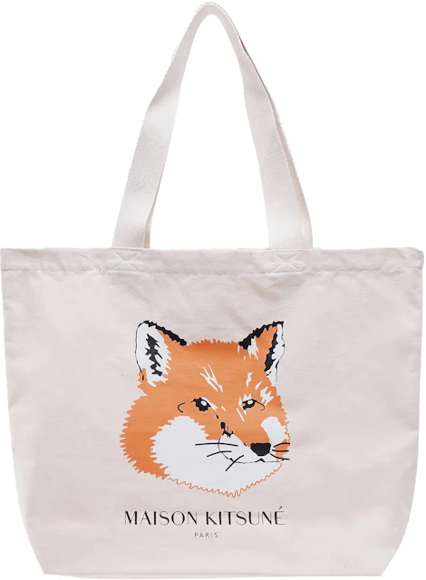 Maison Kitsune Fox Print Canvas Shoulder Bag Natural in Canvas - US