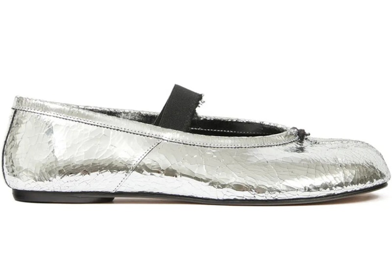 Pre-owned Maison Margiela Tabi Ballerina Flat Elastic Band Textured (women's) Sneakers In Silver/black In Multi