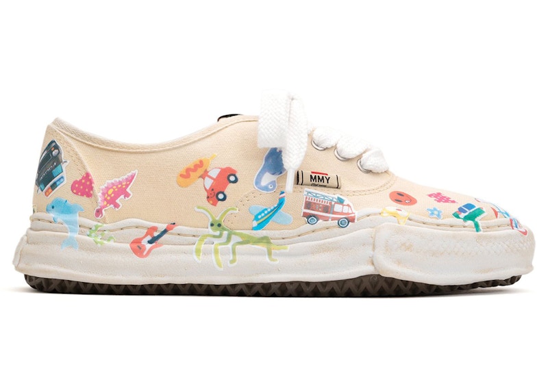 Pre-owned Miharayasuhiro Men's Maison Mihara Yasuhiro Baker Og Sole Canvas Low Printed Sticker Sneakers In White
