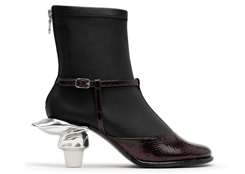 Maison Mihara Yasuhiro Toothpaste Heel Python Printed Strap Boots Bordeaux