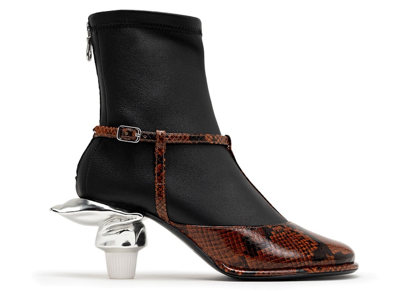 Maison Mihara Yasuhiro Toothpaste Heel Python Printed Strap Boots Brown