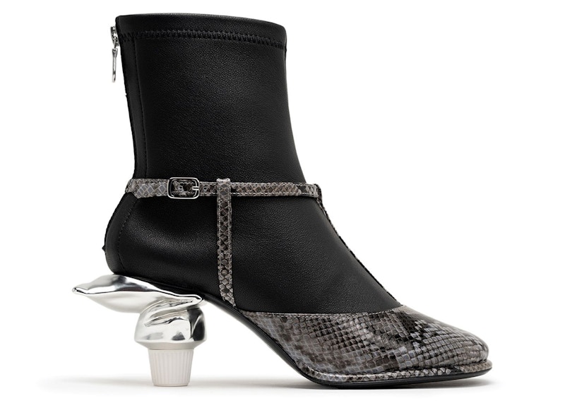 Maison Mihara Yasuhiro Toothpaste Heel Python Printed Strap Boots Grey