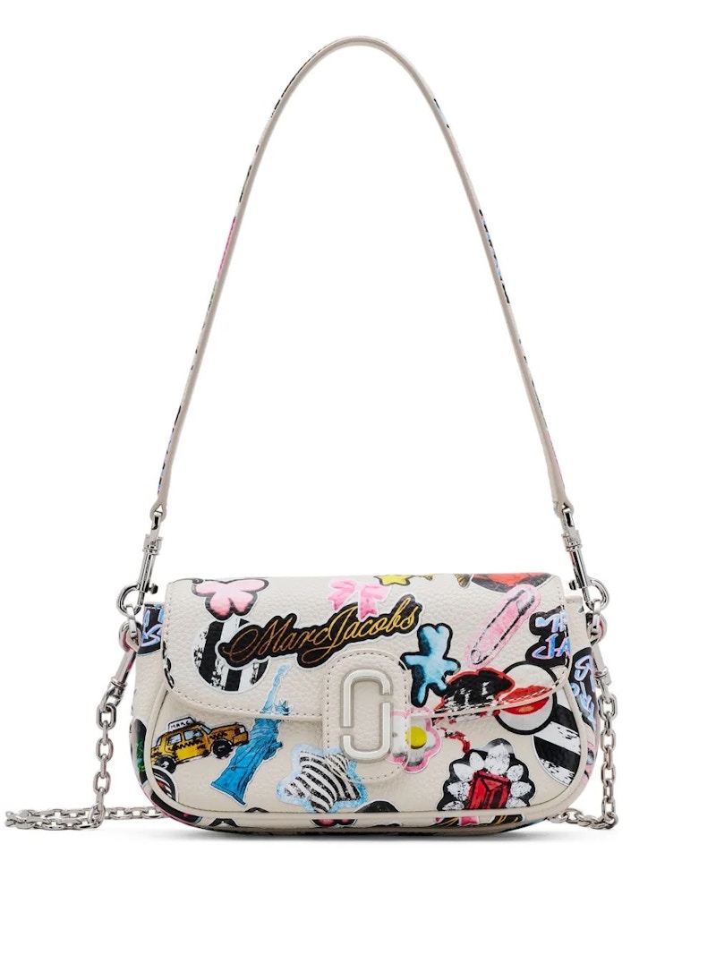 Bolso de piel con estampado J Marc Clover de Marc Jacobs, blanco, multicolor