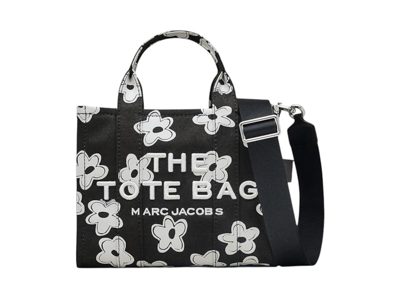 Pre-owned Marc Jacobs Women's  The Daisy Canvas Small Tote Bag In Black/white In Multi