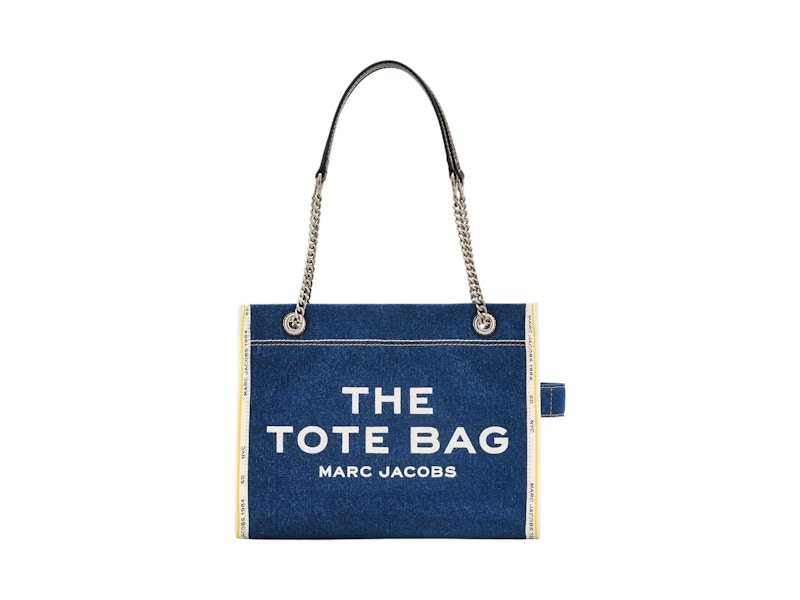 Pre-owned Marc Jacobs Women's The Denim Chain Medium Tote In Dark Wash In Blue