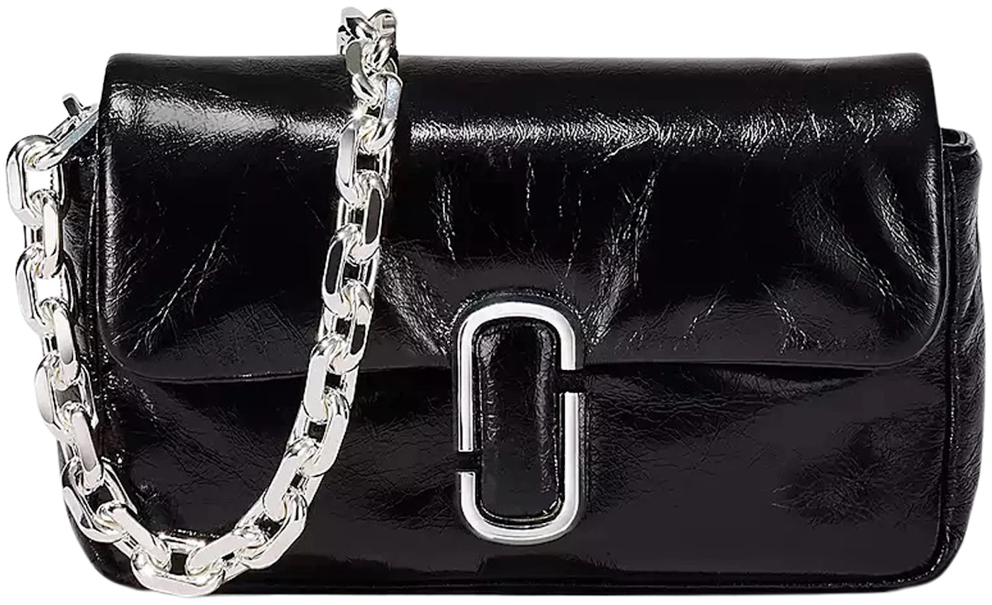 Marc Jacobs The J Marc Mini Pillow Bag Black in Shiny Crinkle Leather with  Silver-tone - US