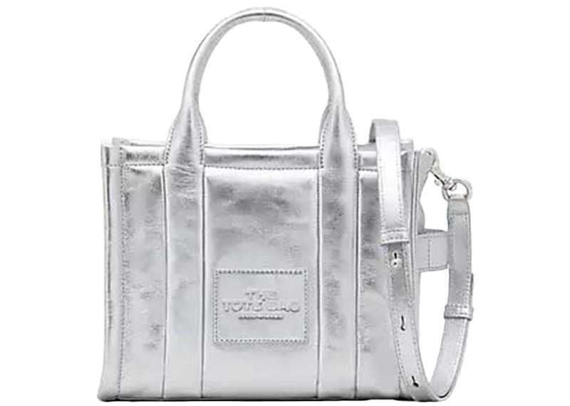 Silver metallic leather tote bag sale