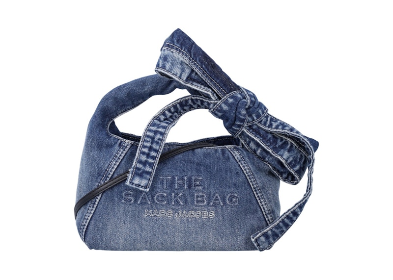 Pre-owned Marc Jacobs Women's  The Mini Sack Denim Bow In Medium Wash Indigo In Blue