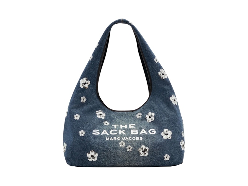 Pre-owned Marc Jacobs Women's The Sequin Daisy Denim Sack Bag In Vintage Indigo In Blue