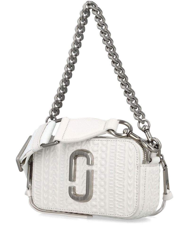 Marc Jacobs The Snapshot Logo Leather Shoulder Bag White in