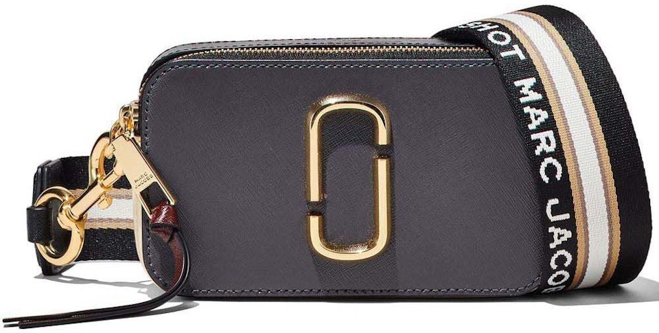 Marc Jacobs Snapshot in black leather and printed strap Multiple