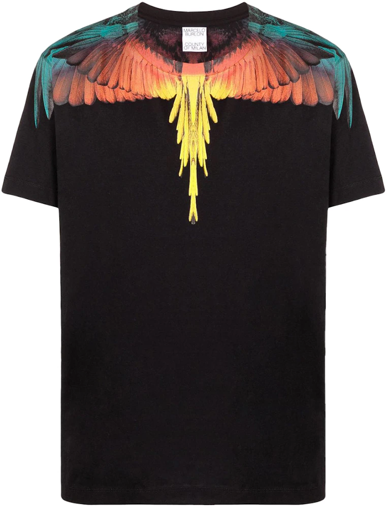 Marcelo Burlon Wings Print T-Shirt Black/Blue/Orange Men's - SS22 - US
