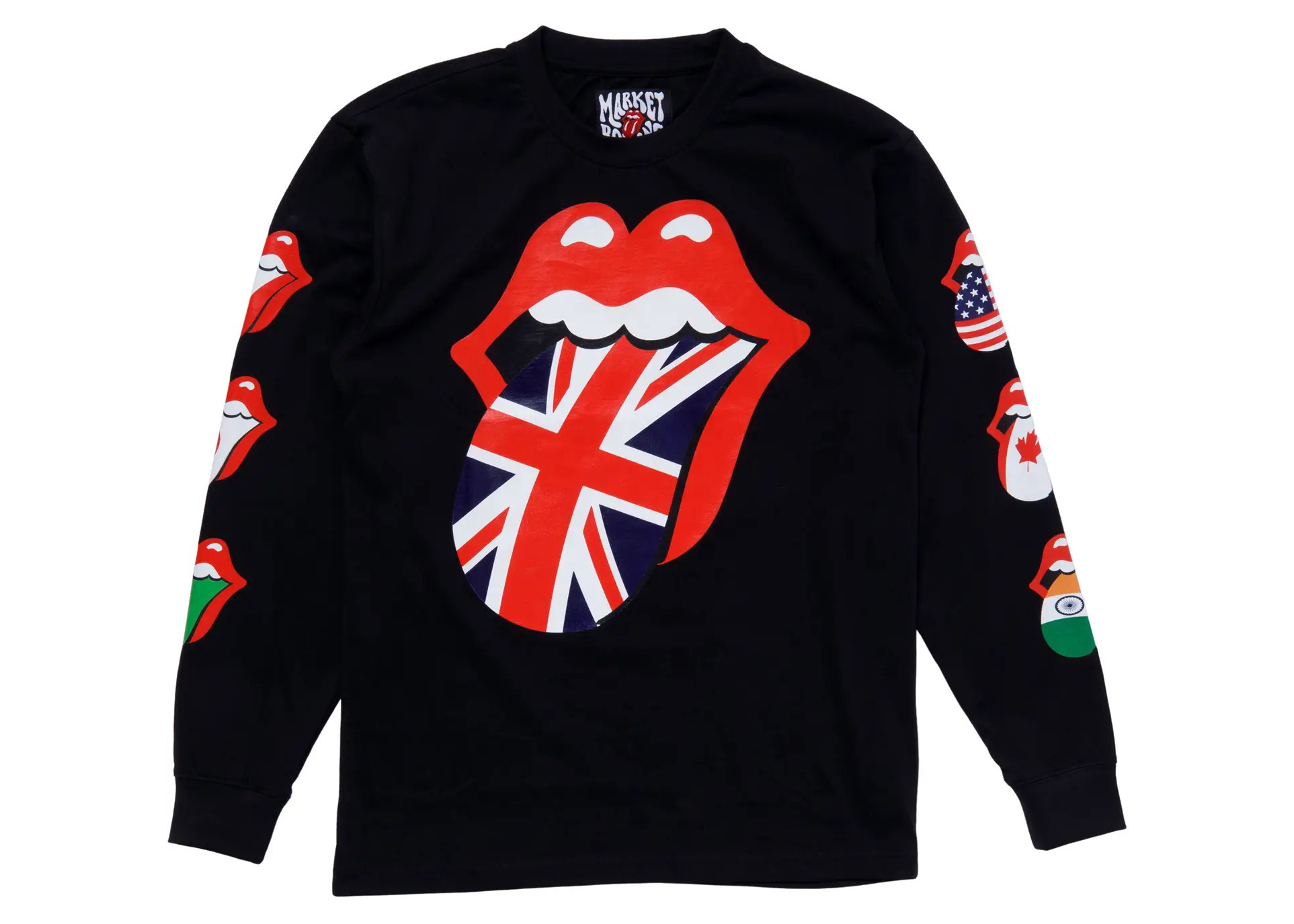 Market MKT Rolling Stones World Flag Cotton L/S T-Shirt Black 