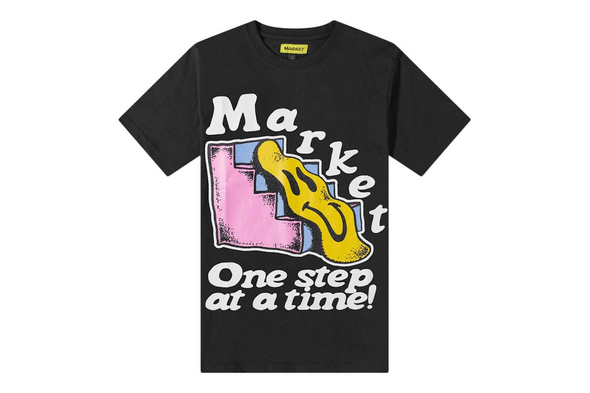 Pre-owned Market Smiley One Step At A Time T-shirt Black/multi