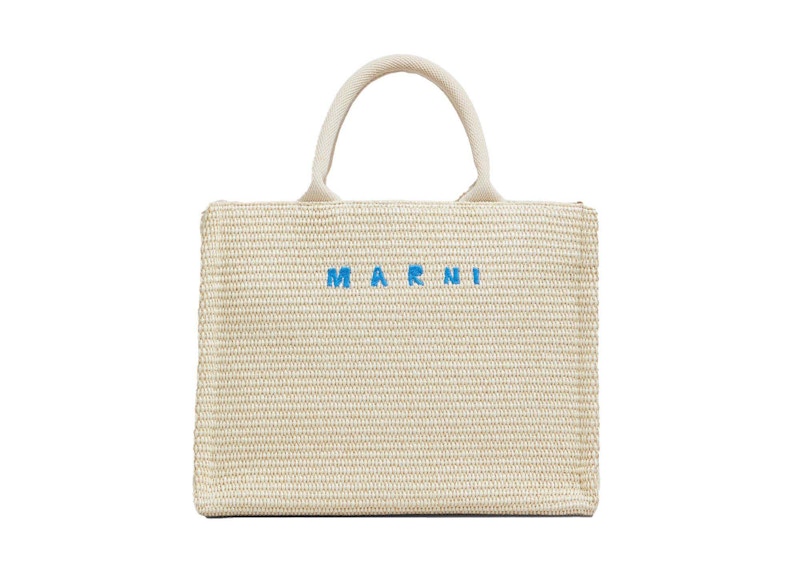 Pre-owned Marni Women's Borsa Tote Piccola In Tessuto Effetto Rafia In Bianca In White