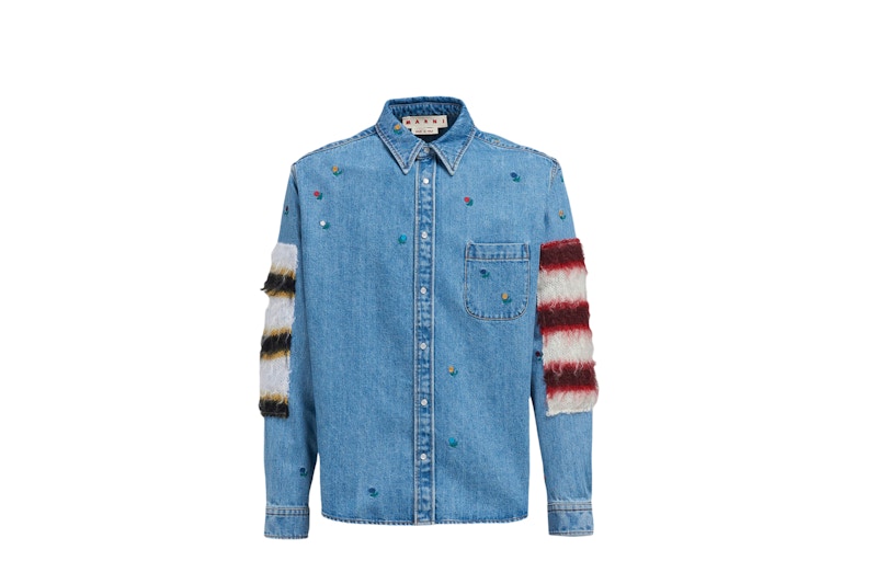 Marni Denim and Mohair Button Up Shirt Blue Multi - SS22 Men's - US