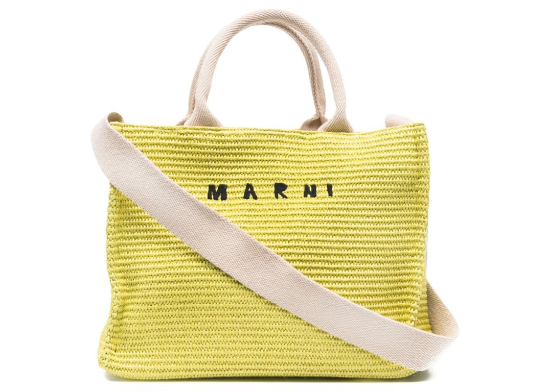 Pre-owned Marni Embroidered Logo Tote Bag Acid Green