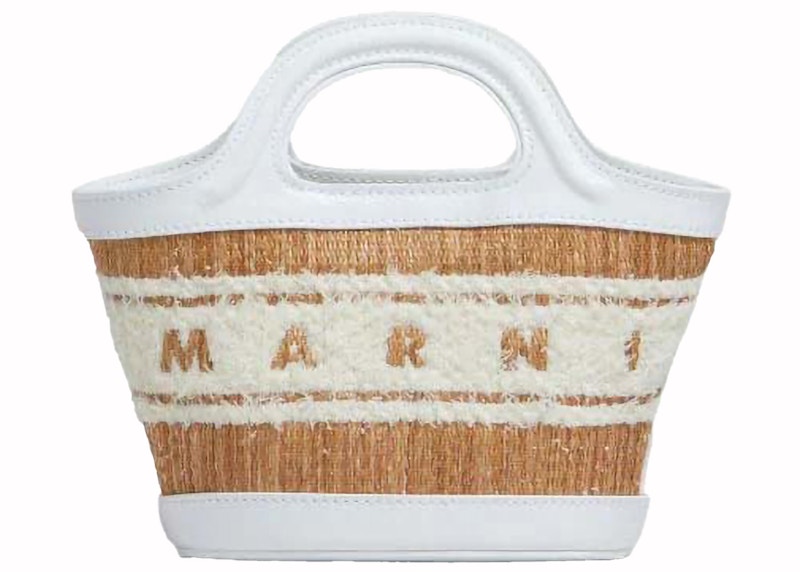 Marni Leather and Raffia Effect Fabric Microbag White