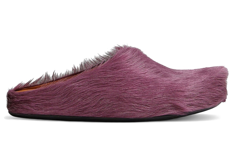 Pre-owned Marni Men's  Long Hair Calfskin Fussbett Sabot Mule Sneakers In Prune Violet