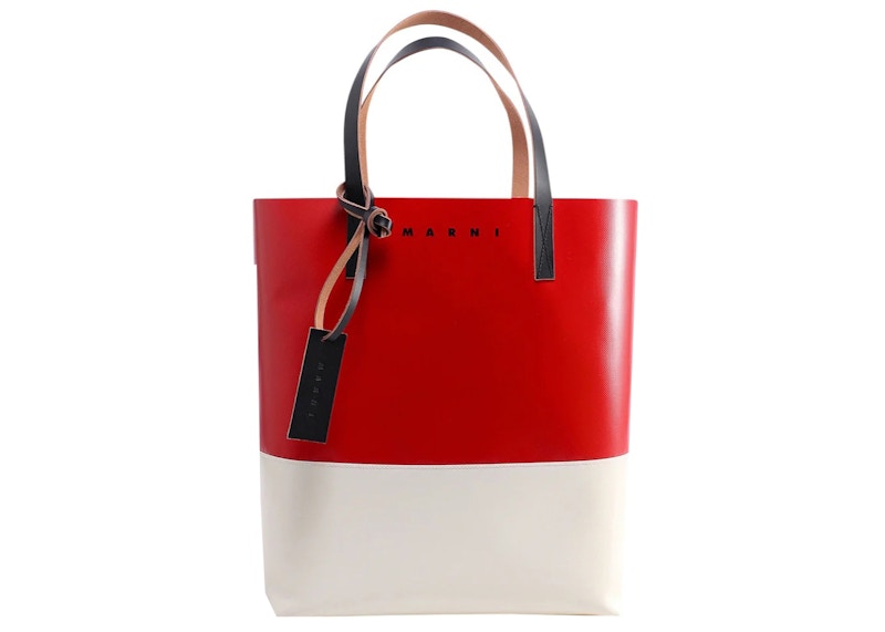 Marni PVC Tote Bag Red White in Calfskin Leather Polyester JP