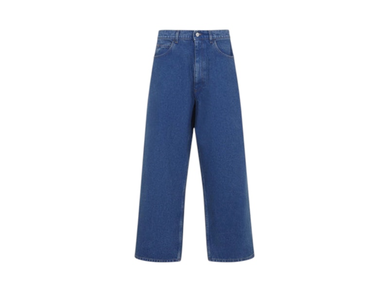 Pre-owned Marni Men's  Printed Logo Red Patch Jeans In Ocean In Blue